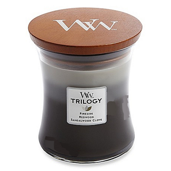 WoodWick Trilogy Warm Woods - Hřejivé dřevo vonná svíčka s dřevěným knotem a víčkem sklo střední 275 g