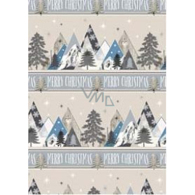 Ditipo Dárkový balicí papír 70 x 200 cm Vánoční stříbrný hory Merry Christmas