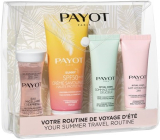 Payot Summer Travel Kit Eau Micellaire Express odličovací pleťová voda 30 ml + Creme Savoureuse SPF50 opalovací krém 50 ml + Gommage Amande Déclicieux tělový peeling 25 ml + Lait Hydratant 24H tělová péče 25 ml, Promo cestovní kosmetická sada v taštičce 2021