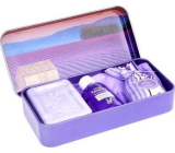 Esprit Provence Levandule toaletní mýdlo 60 g + vonný pytlík + esenciální olej 12 ml + plechová krabička s obrázkem západu slunce, kosmetická sada pro ženy