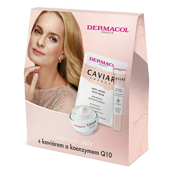 Dermacol Caviar Energy Day Cream zpevňující denní krém 50 ml + Face Mask zpevňující pleťová maska 2 x 8 ml + Eye and Lip Cream zpevňující krém na okolí očí a rtů 15 ml, kosmetická sada pro ženy