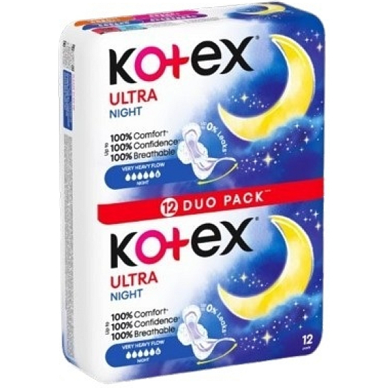 Kotex Ultra Night Duo Pack dámské vložky, 12 ks