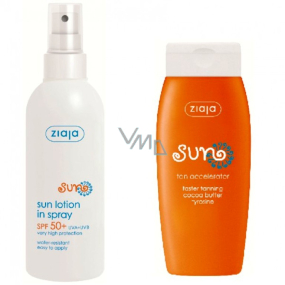 Ziaja Sun SPF 50+ UVA/UVB voděodolné mléko na opalování sprej 170 ml + aktivátor opalování s tyrosinem 150 ml, duopack