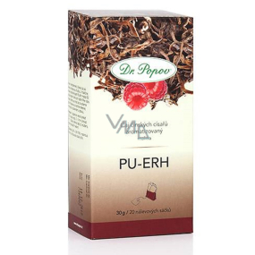 Dr. Popov Pu-Erh malina čaj Přispívá ke kontrole tělesné hmotnosti a duševnímu zdraví 30 g, 20 nálevových sáčků á 1,5 g