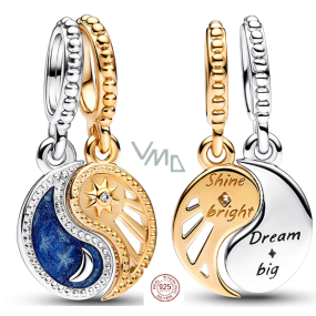 Charm Sterlingové stříbro 925 Jin & Jang, slunce a měsíc dělitelný přívěsek na náramek, symbol