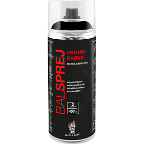 BALSPREJ vrchní univerzální akrylová barva ve spreji, RAL 9005 černý mat, 400 ml