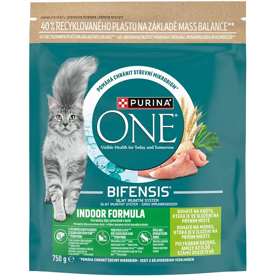 Purina ONE Bifensis Indoor granule pro kočky s krůtou a obilovinami 750g