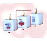 Lima Me to You Medvídek a srdíčka svíčka s obtiskem bílá krychle 45 x 45 mm 1 kus
