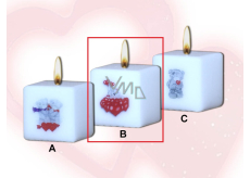 Lima Me to You Medvídek a srdíčka svíčka s obtiskem bílá krychle 45 x 45 mm 1 kus