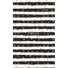 Albi Diář 2018 kapesní týdenní Černobílé proužky se zlatým 9,5 cm × 15,5 cm × 1,1 cm