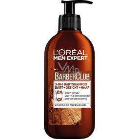 Loreal Paris Men Expert BarberClub Beard Face & Hair Wash 3v1 gel pro denní peči o tvář, vousy a vlasy dávkovač 200 ml