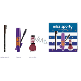 Miss Sporty Pump Up Booster extra black řasenka 12 ml + Lasting Color lak na nehty 151 7 ml + Eyebrow tužka na obočí 002 1,8 g, kosmetická sada