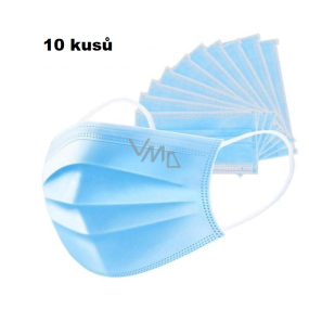 Rouška 3 vrstvá ochranná zdravotní netkaná jednorázová, nízký dýchací odpor 10 kusů modrá TYPE IIR