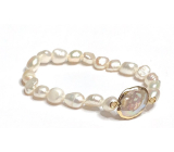 Perla bílá náramek elastický přírodní kámen, 7 - 8 mm / 16 - 17 cm, symbol ženskosti, přináší obdiv