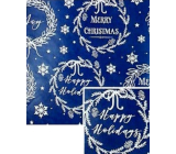 Nekupto Dárkový balicí papír vánoční 70 x 500 cm Tmavě modrý, nápis Merry & Bright