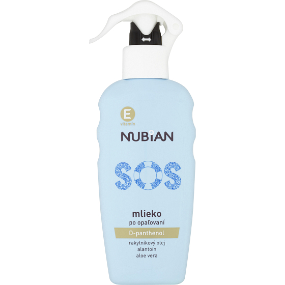 Nubian SOS mléko po opalování sprej 200 ml – chladivý sprej pro okamžitou úlevu a regeneraci pokožky po opalování, ideální pro zklidnění spálené pokožky.