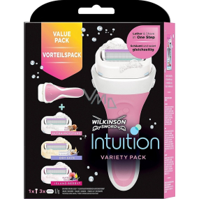 Wilkinson Intuition Variety Edition holicí strojek 4 břitý pro ženy + náhradní hlavice 3 kusy, kosmetická sada