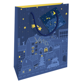 Nekupto Dárková papírová taška 14 x 11 x 6,5 cm Vánoční modrá noční město WBS 1922 40