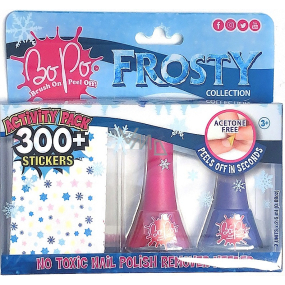 Bo-Po Frosty lak na nehty slupovací tmavě růžový 2,5 ml + lak na nehty slupovací fialový 2,5 ml + nálepky na nehty, kosmetická sada pro děti