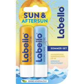 Labello Sun & After Sun Sun Protect SPF30 balzám na rty 4,8 g + Hydro Care SPF15 balzám na rty 4,8 g, duopack