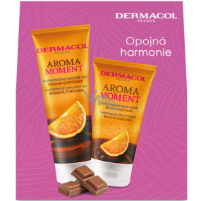 Dermacol Aroma Moment Belgian Chocolate - Belgická čokoláda sprchový gel 250 ml + tělový peeling 150 ml, kosmetická sada pro ženy