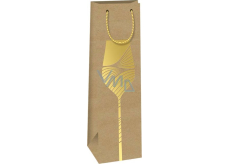 Ditipo Dárková papírová taška na láhev 12,3 x 36,2 x 7,8 cm Kraft - přírodní, zlatý pohár