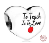 Charm Sterlingové stříbro 925 Paní učitelce - učit s láskou, korálek srdce na náramek láska