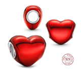 Charm Sterlingové stříbro 925 Metalické červené srdce, korálek na náramek láska