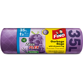 Fino pytle do koše Zeus Flex Lavender zatahovací, 28 µ, 53 × 59 cm, 35 l, 12 ks Fino pytle do koše Zeus Flex Lavender zatahovací, 28 µ, 53 × 59 cm, 35 l, 12 ks