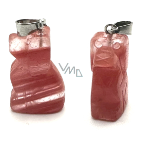 Křišťál růžový Pes přívěsek přírodní kámen, ručně broušená figurka 1,8 x 2,5 x 8 mm, kámen kamenů