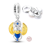 Charm Sterlingové stříbro 925 Egyptský Scarab, přívěsek na náramek cestování