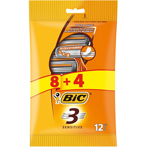 BIC 3 Sensitive pánské jednorázové holicí strojky, 8+4 kusů BIC 3 Sensitive pánské jednorázové holicí strojky, 8+4 kusů