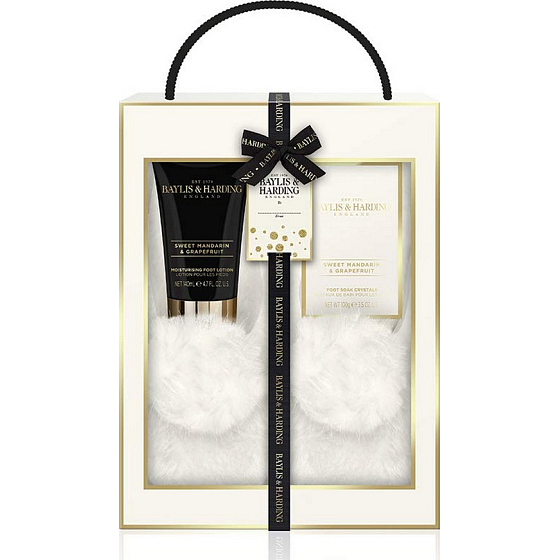Baylis & Harding Sladká mandarinka a Grapefruit krystalky pro koupel nohou 100 g + krém na nohy 140 ml + pantofle 1 pár, kosmetická sada