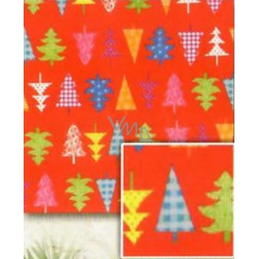 Nekupto Dárkový balicí papír 70 x 200 cm Vánoční Červený barevné stromky 1 role BVC 2015