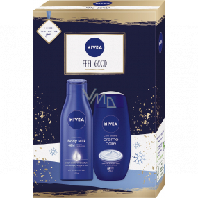 Nivea Feel Good výživné tělové mléko 250 ml + sprchový gel 250 ml, kosmetická sada pro ženy