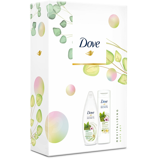 Dove Nourishing Secrets Awakening Ritual Matcha Tea & Sakura - Zelený čaj a třešňový květ osvěžující sprchový gel 250 ml + tělové mléko 250 ml, kosmetická sada