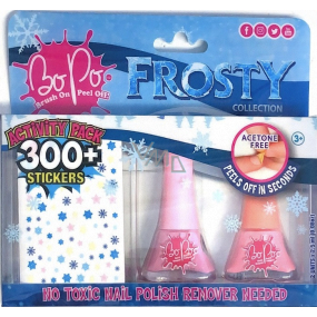 Bo-Po Frosty lak na nehty slupovací růžový 2,5 ml + lak na nehty slupovací oranžový 2,5 ml + nálepky na nehty, kosmetická sada pro děti