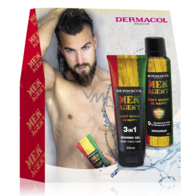 Dermacol Men Agent Don´t Worry Be Happy 3v1 sprchový gel na tělo, obličej a vlasy 250 ml + deodorant sprej pro muže 150 ml, kosmetická sada pro muže