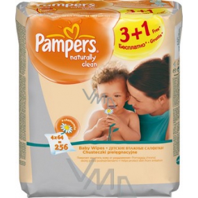 Pampers Naturally Clean Vlhčené ubrousky 4 x 64 kusů