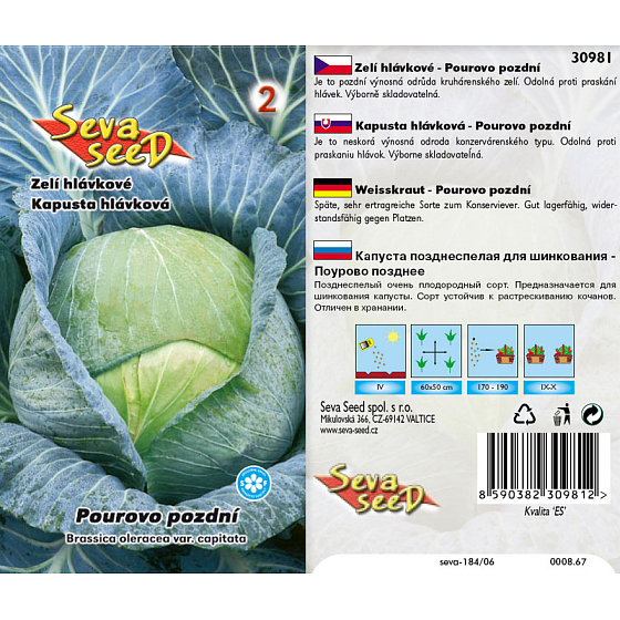 Seva Seed Zelí hlávkové Pourovo pozdní 0,8 g