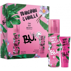 B.U. Frangipani & Vanilla tělový sprej pro ženy 200 ml + tělové mléko 50 ml, kosmetická sada