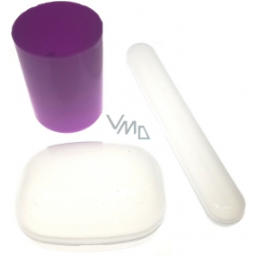 Plastic Nova Toaletní sáček souprava - cestovní toaletní sada fialová, kelímek, pouzdro na kartáček a mýdlo 3 kusy