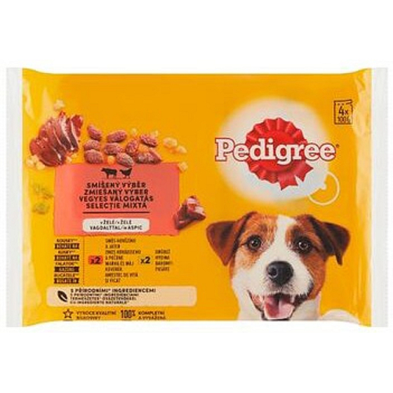 Pedigree Adult Hovězí a drůbeží maso v želé kapsa pro dospělé psy 100 g x 4 kusy