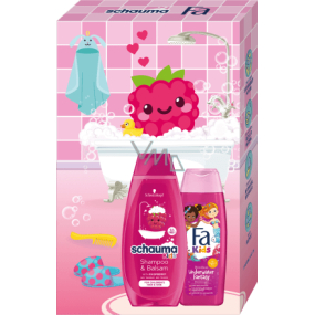 Schauma Kids Girl Raspberry 2v1 šampon a balzám na vlasy 400 ml + Fa Kids Underwater Fantasy 2v1 šampon a sprchový gel 250 ml, kosmetická sada pro děti