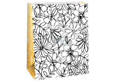 Ditipo Dárková papírová taška 22 x 10 x 29 cm Kreativ Bílá černé květy