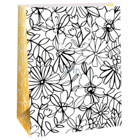 Ditipo Dárková papírová taška 22 x 10 x 29 cm Kreativ Bílá černé květy
