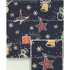 Nekupto Dárkový balicí papír 70 x 200 cm Vánoční Tmavě modrý podklad, svícen, hvězda