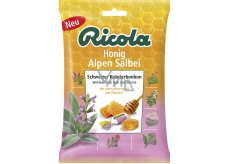 Ricola Honig Alpen Salbei Medovo - Šalvějové švýcarské bylinné bonbóny bez cukru s vitamínem C z 13 bylin, zklidňuje krk 75 g
