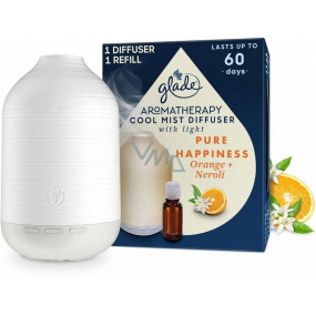 Glade Aromatherapy Cool Mist Diffuser Pure Happiness Orange + Neroli difuzér led podsvícení, barva bílá, 1 + 17,4 ml