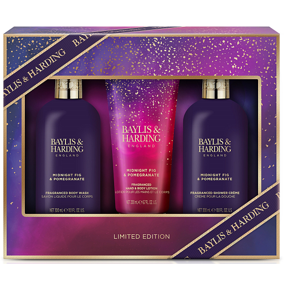 Baylis & Harding Fík a Granátové jablko sprchový krém 300 ml + mléko na tělo a ruce 200 ml + sprchový gel 300 ml, kosmetická sada pro ženy